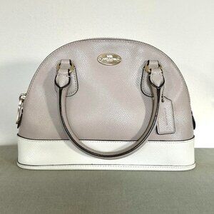 COACH Crossgrain Leather Mini Cora Domed Satchel Bag; Birch/Chalk